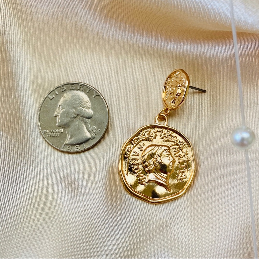 Golden Portraits Coins Statement Earrings - Picture 3 of 9
